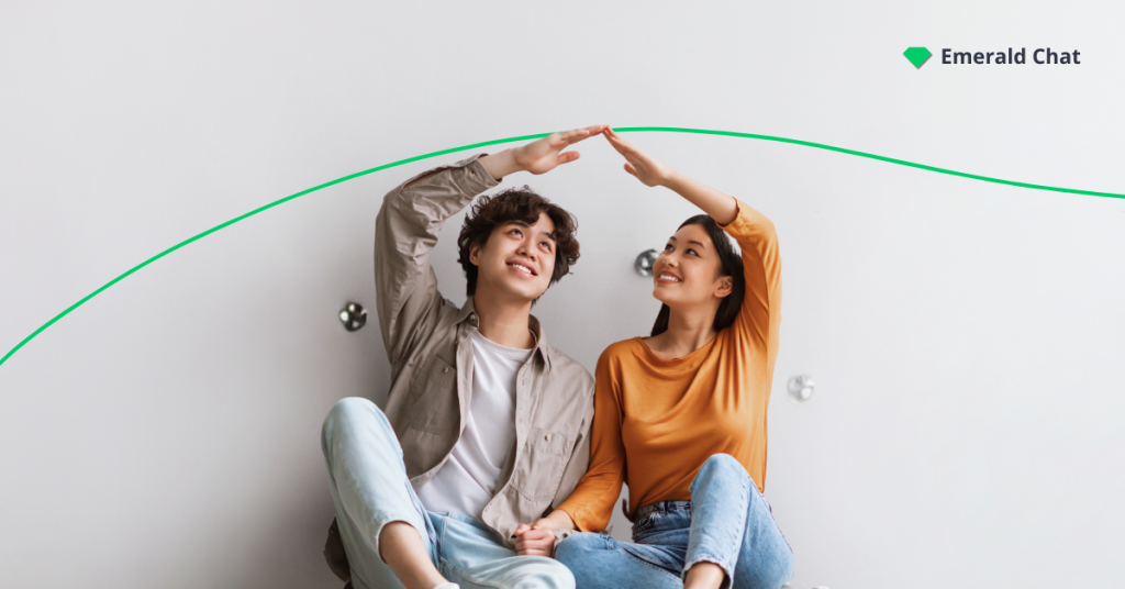 A happy couple sitting